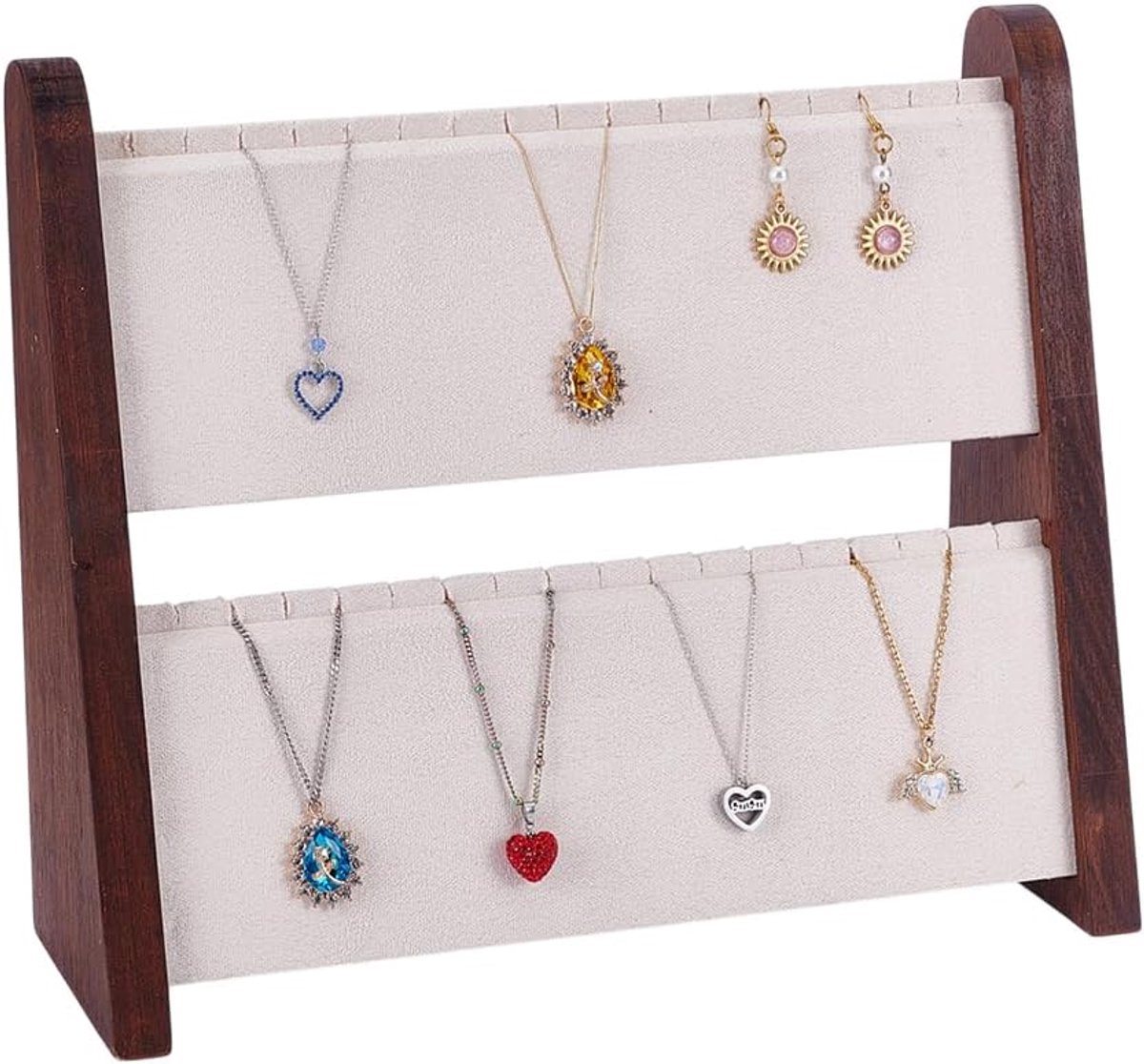 1 stuk halsketting houder van hout zwart 2 etages halskettingen organizer standaard met 32 sleuven halskettingen organizer standaard hout sieraden display standaard voor handelaars kettingen