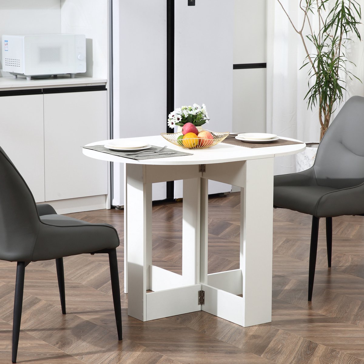 104 × 76 × 73,7 cm, Scandinavische eettafel, 2 Kiepdeksel, Ovaal, uitschuifbaar opvouwbare houten tafel, inklapbare eettafel (wit van hout)