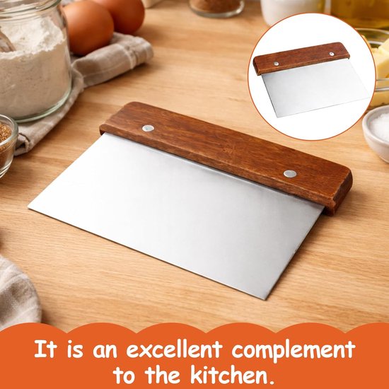 deegschraper set van 2 roestvrijstalen deegstekers met ergonomische houten handgreep, nauwkeurig snijden en portioneren van brood en pizza, bakaccessoires, multifunctioneel — afbeelding 4