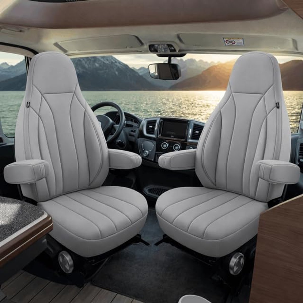 Stoelhoezen, geschikt voor FIAT Ducato, camper, 2-delige set voor bestuurder en passagiers, met armleuninghoezen, compatibel met Pössl, Knaus, Adria, Carthago en CIM202