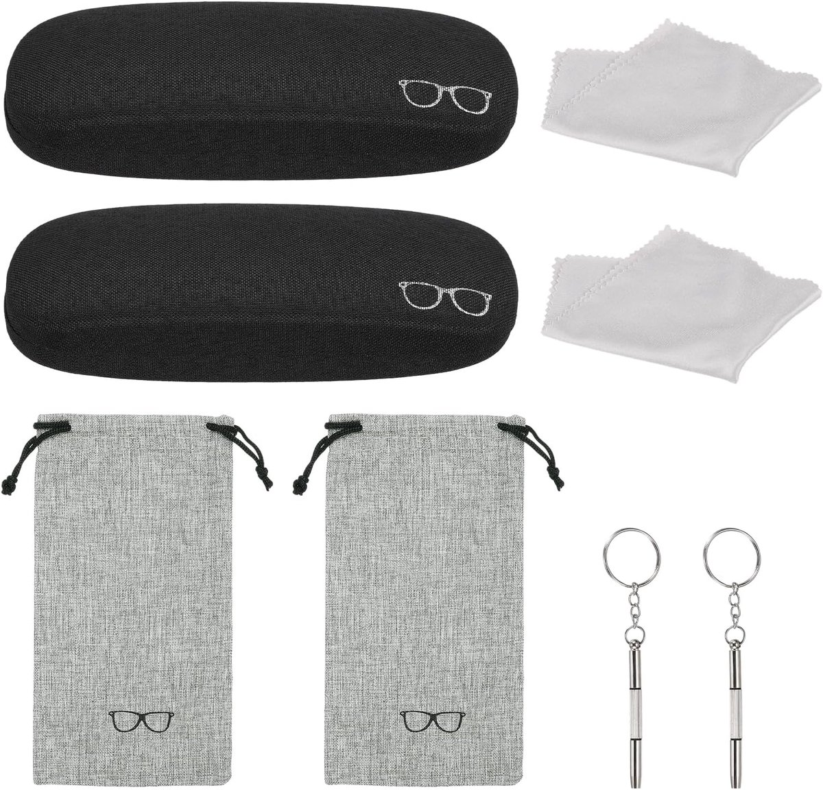 Brillenkoker, 1 set brillenkoker, brillenkoker, linnen stof, organizer voor zonnebril met opbergtas en zachte doek voor vrouwen mannen, zwart
