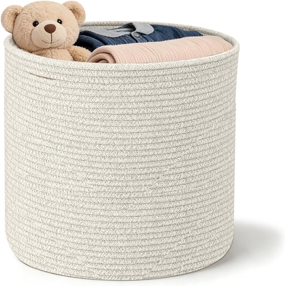 Wasmand, gevlochten, 40 x 35 cm, opbergmand met handgrepen, wasverzamelaar, handwerk, mandopslag voor dekens, speelgoed, knuffeldier, kleding, beige
