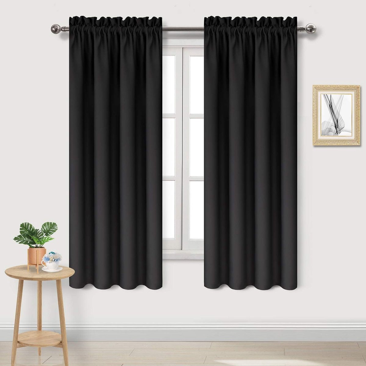 Verduisteringsgordijnen woonkamer gordijnpanelen thermisch geïsoleerde kamer verduistering slaapkamer gordijnen, set van 2 panelen paar, 106,7 x 160 cm lang, zwart