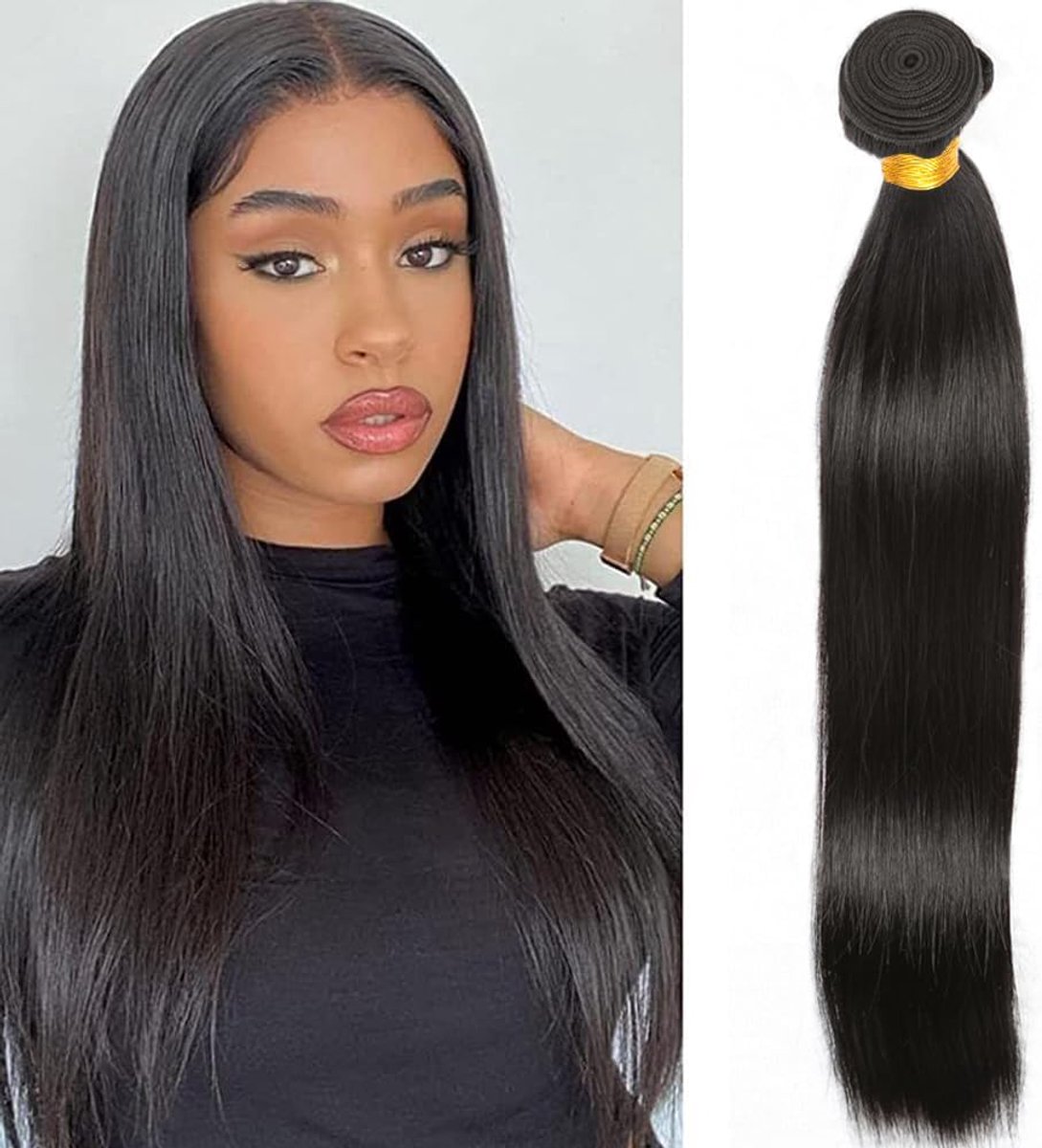 Bundels Braziliaans Menselijk Haar - Dubbele Inslag, Natuurlijk Zwart, Straight Weave, 100g, 18 Inch