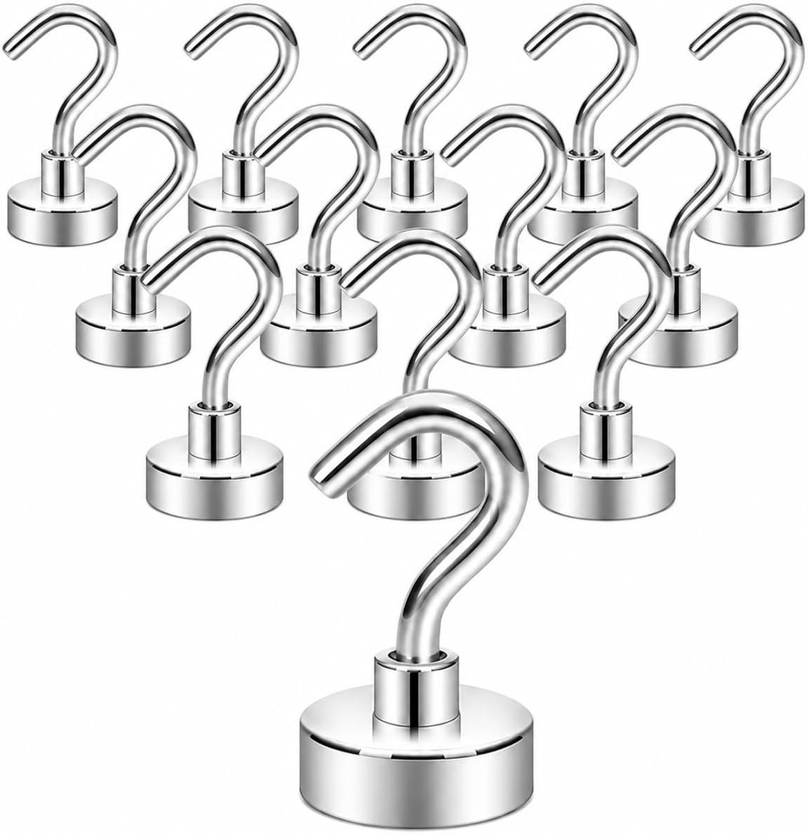 12 stuks magneethaken, extra sterk, 0-14 kg, 20 mm neodymium magneethaken, sterke magnetische haken zonder boren, magneethaken voor keuken, kantoor, garage, barbecue, camping, ophangen