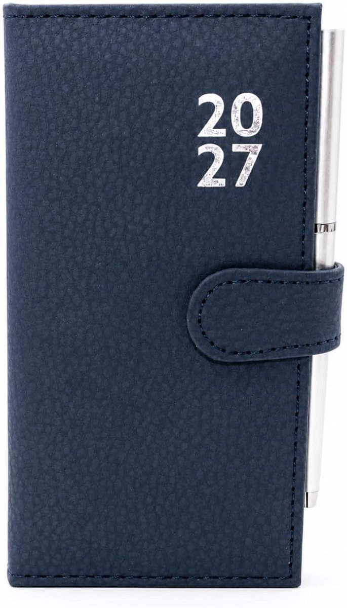 SnelShoppen - 2027 Slimme Wekelijkse Agenda met Weekoverzicht, Zacht Leerlook, 16 x 8,5 cm, Notitieboek met Pen, Blauw