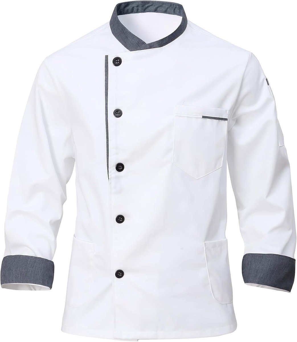 Chefjas voor heren, uniseks, lange mouwen, licht, koksjas, moderne pasvorm, voor gastronomie, keuken, restaurant