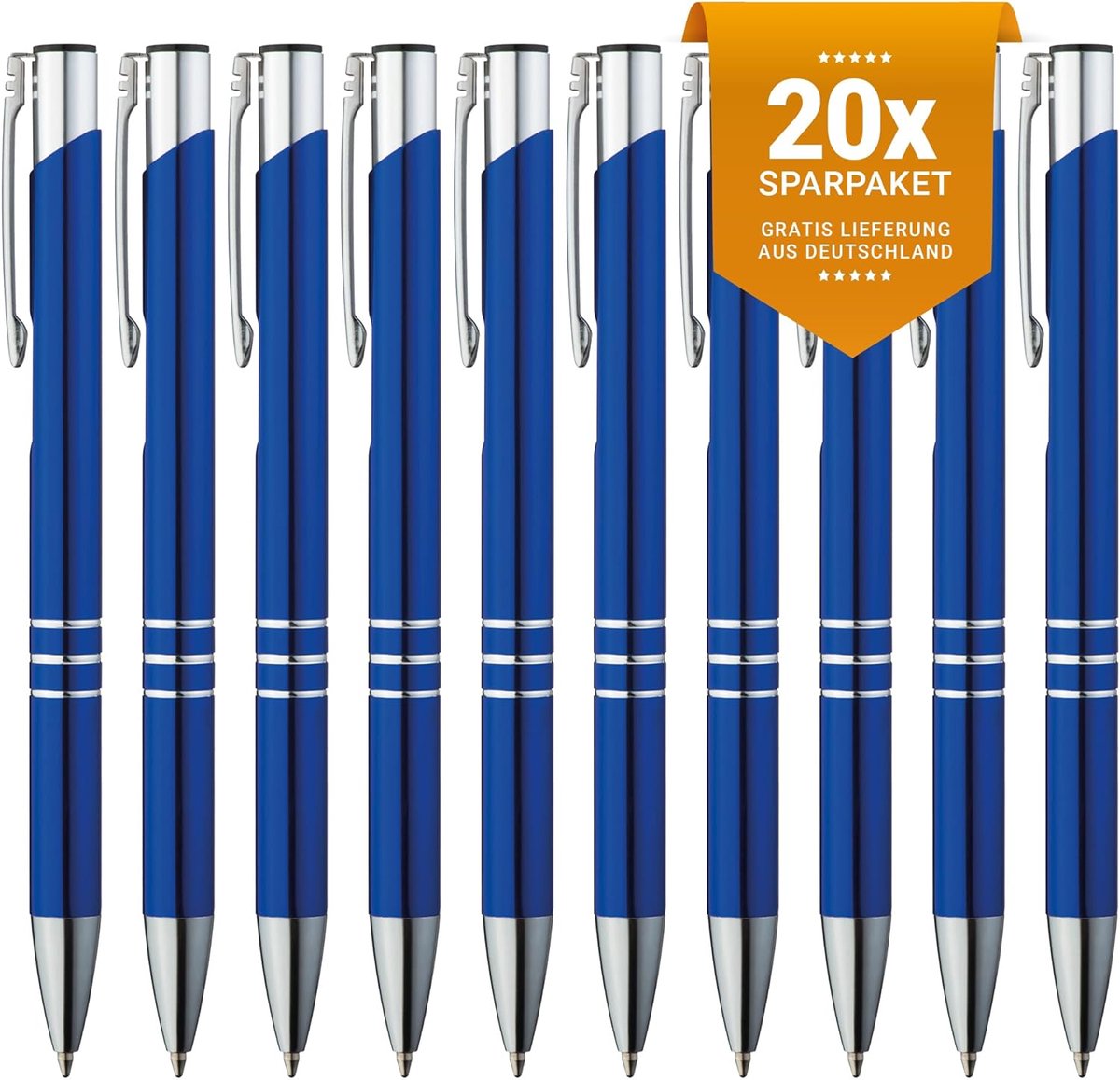 balpen, 20 stuks, premium hoogwaardige culli-schrijfset, blauw schrijvend, eenvoudig en zacht schrijven, optische blikvanger