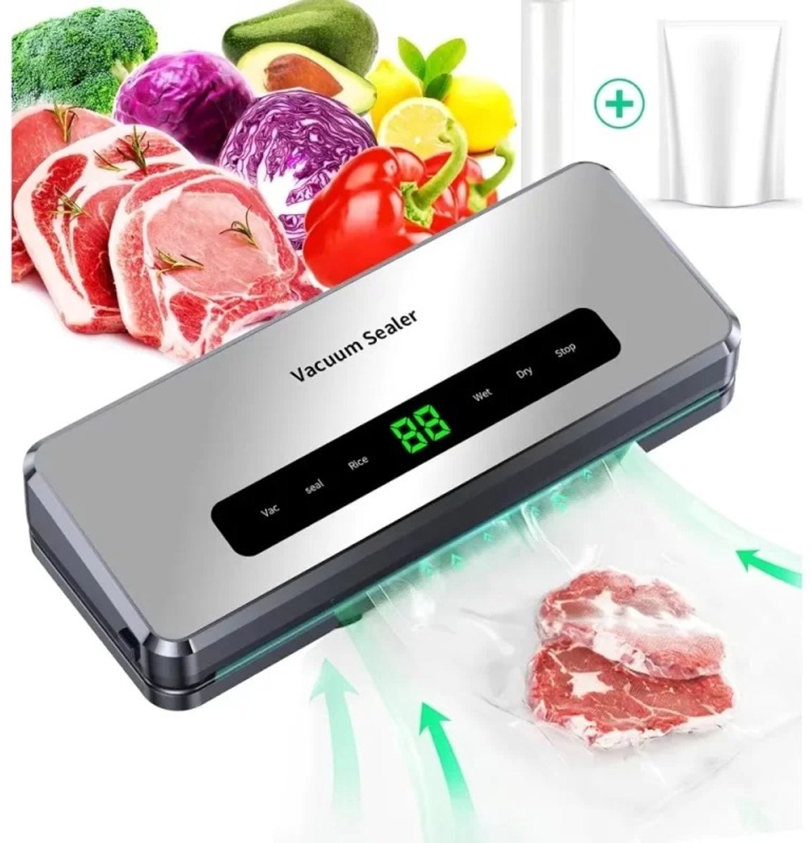 NextNovaDeals Vacuümsealer - Vacumeermachine - 120 Watt - Inclusief Vacuümzakken - Voor Voedsel Bewaren - Gebruiksvriendelijk