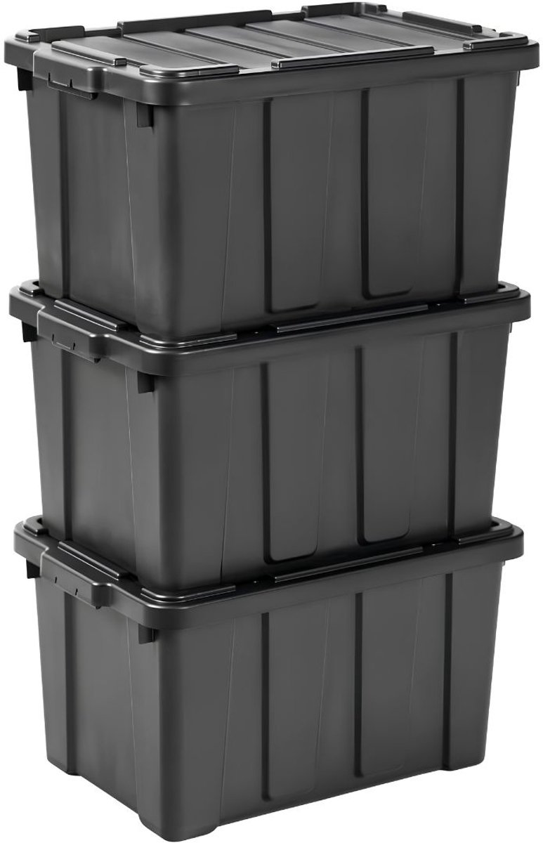 NIVA® Opbergbox - Plastic Opbergdoos met Deksel - Opbergdozen - Zwart - Zwart - 58cm x 38cm x 32cm