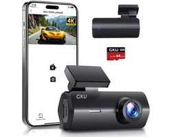 GKU Dashcam Auto Voor 4K UHD - 5.8GHz WiFi - 170° Groothoek met WDR Nachtzicht & 24H Parkeermodus - Inclusief 64GB SD-kaart