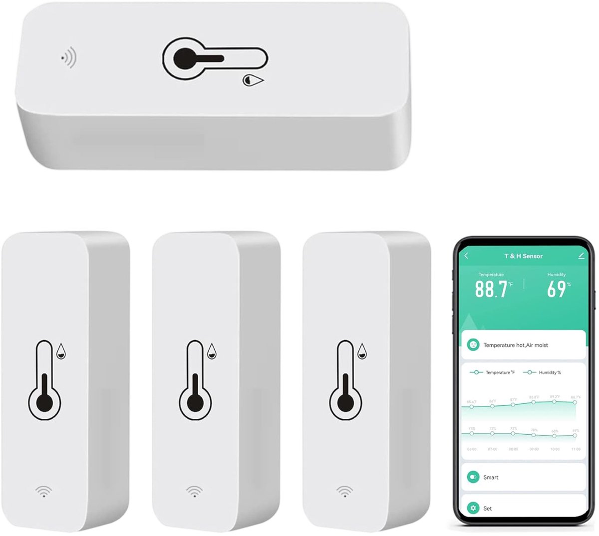 longziming -Slimme WiFi Temperatuur- en Luchtvochtigheidssensor – Draadloze Thermometer Hygrometer – 2,4 GHz Binnenklimaatmeter – Geschikt voor Woning, Planten, Terrarium en Kantoor