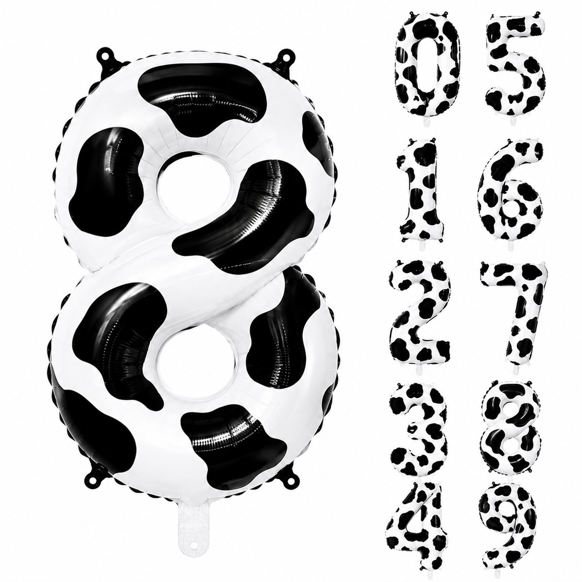 Fienosa Koe Cijfer 8 Ballon 101 CM - Nummer 8 - Cijferballon - XL Folieballon - Helium Ballon - Feestversiering - verjaardag - koeienprint