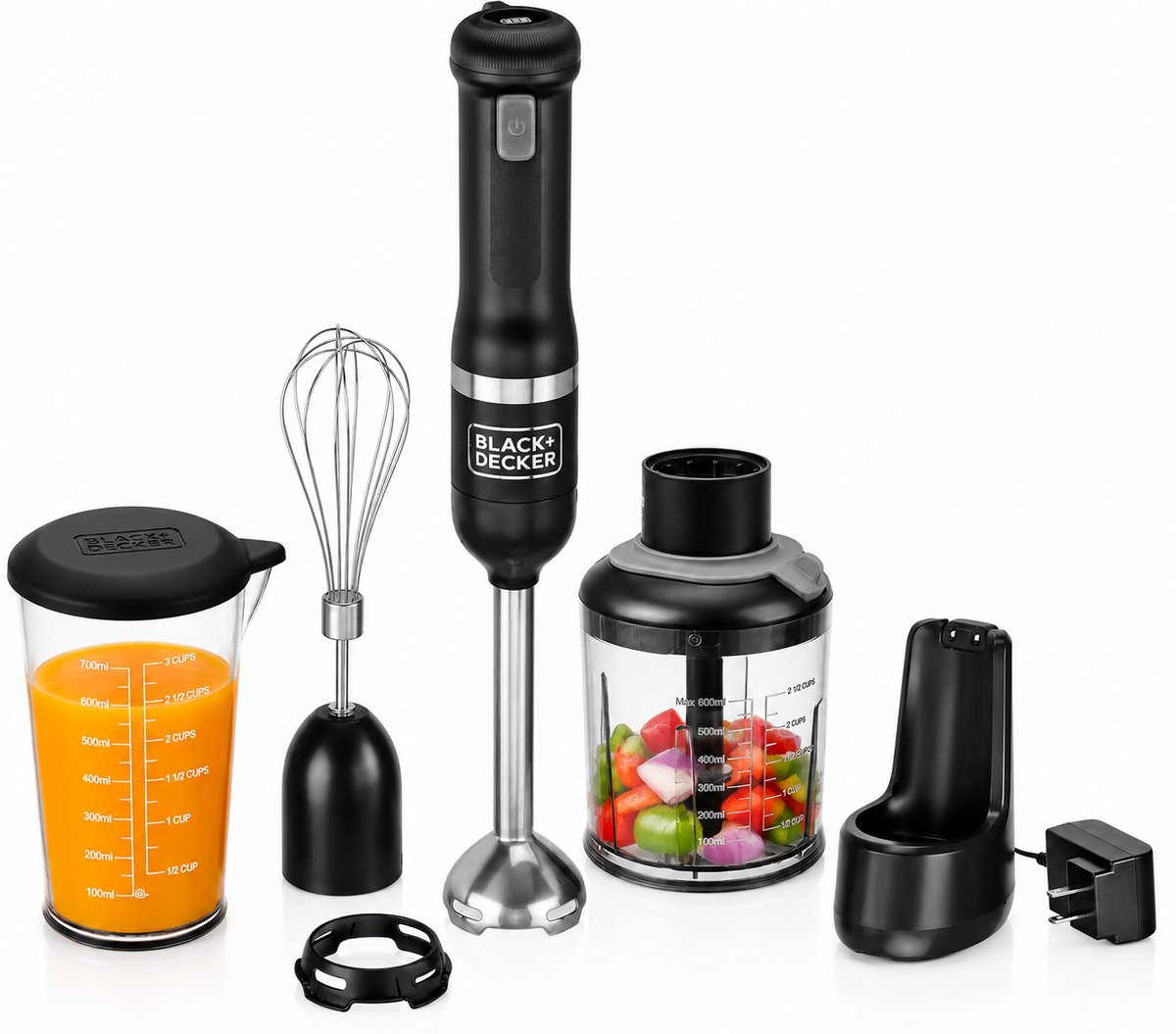 Black&Decker KitchenWand - 3 in 1 Draadloze staafmixer - Hakmolen - Maatbeker 0,7L - Mengkom - Garde - Blender - Zwart - BCKM1013KB-QW