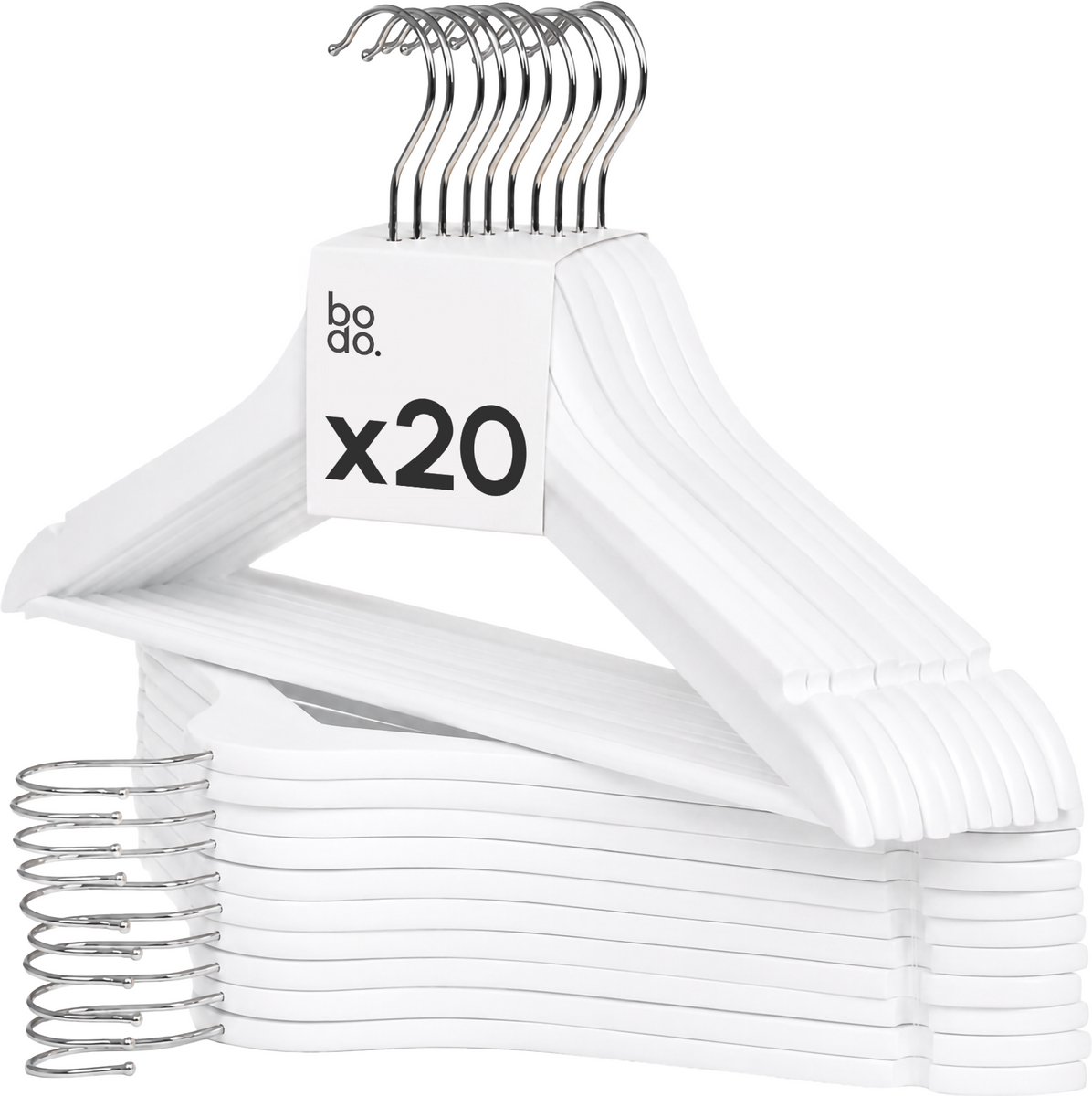 Kledinghangers Hout Wit – 20 Stuks Kleerhangers - Bodo