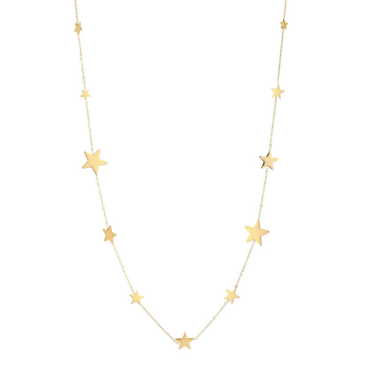 Sterren Bedels Fijne Schakelketting – Lange Ketting 75cm met Sterren – RVS - Goud