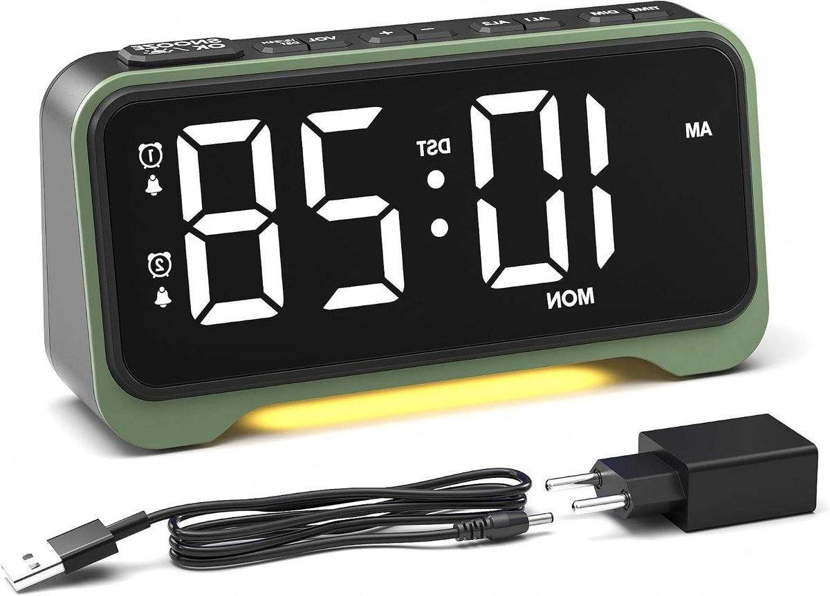 Digitale Wekker - Wekker met Display - Ochtend Routine - Luid Alarm Volume - 17 cm - Groen