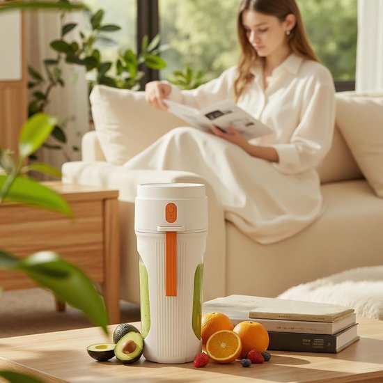Draagbare Blender - Smoothie Maker - Gezond Eten Maken - Krachtige Roestvrij Stalen Messen - 450 ml - Oranje — afbeelding 5