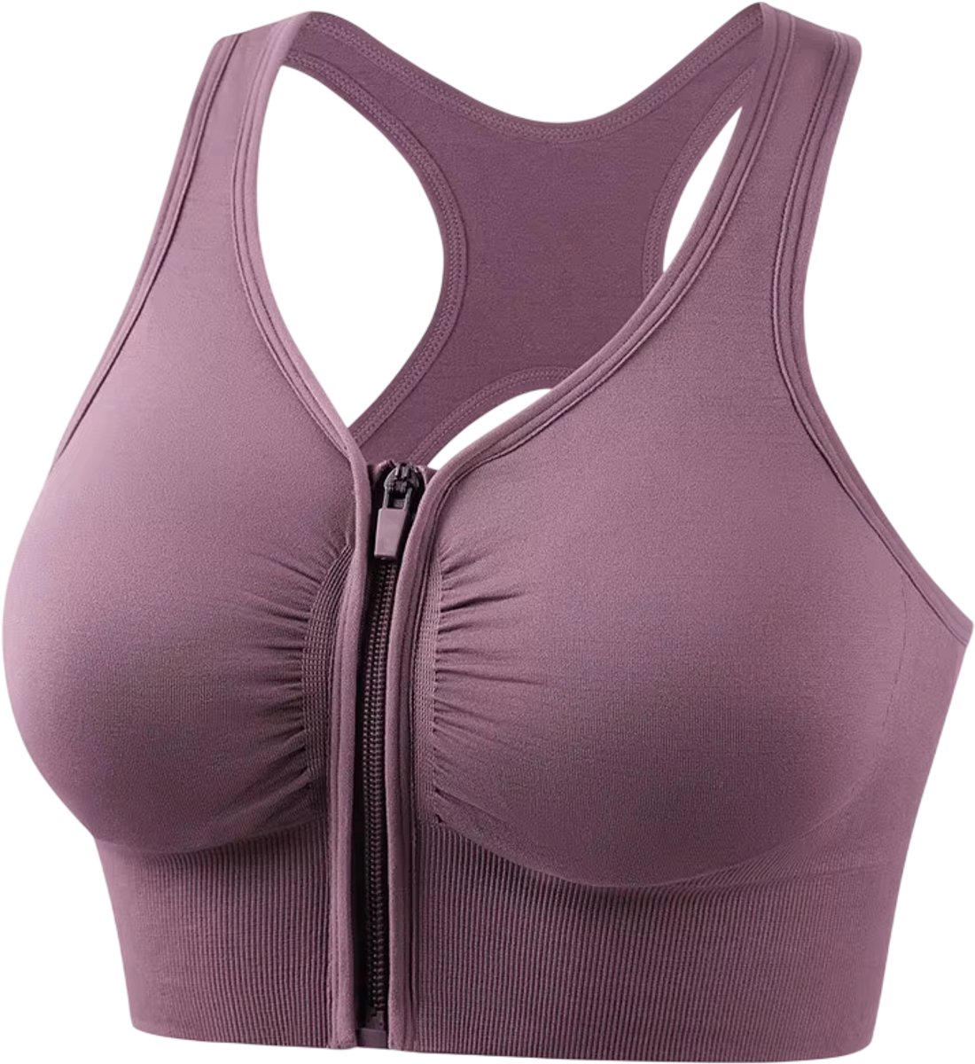 Sport BH Dames met Voorsluiting Rits – Draadloze Push-Up Sport Bh, High Support Hardloop BH, Naadloze Fitness BH voor Yoga en Training - Bruin - Maat XXL