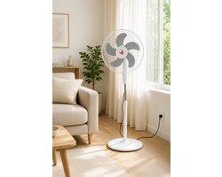 Staande ventilator 40cm-45watt-5 bladen -3 snelheden-wit