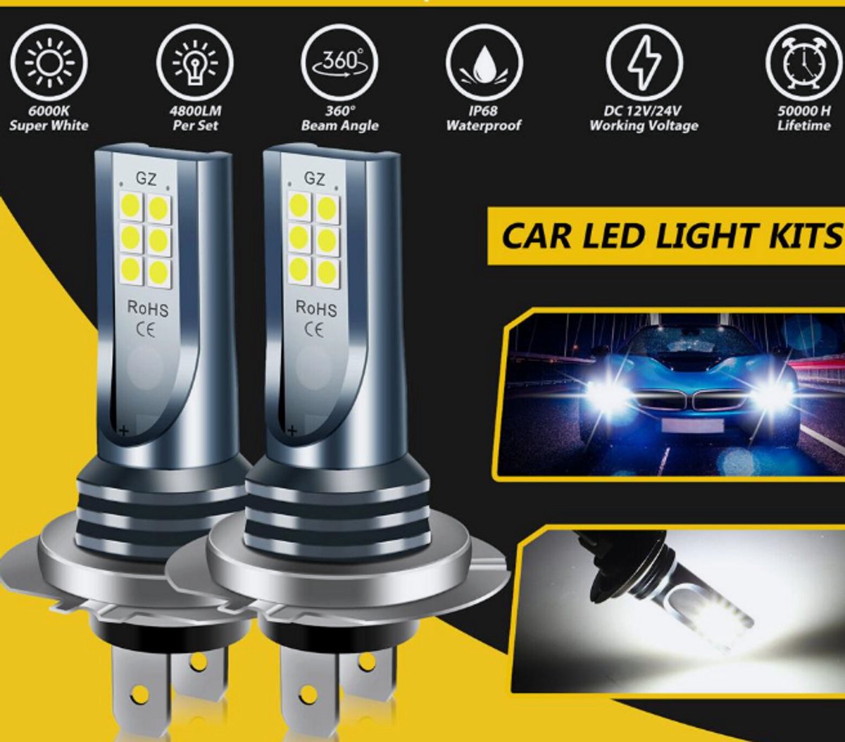 2 stks Auto Led Koplamp H7 Auto Led Lamp Wit Licht 110 W