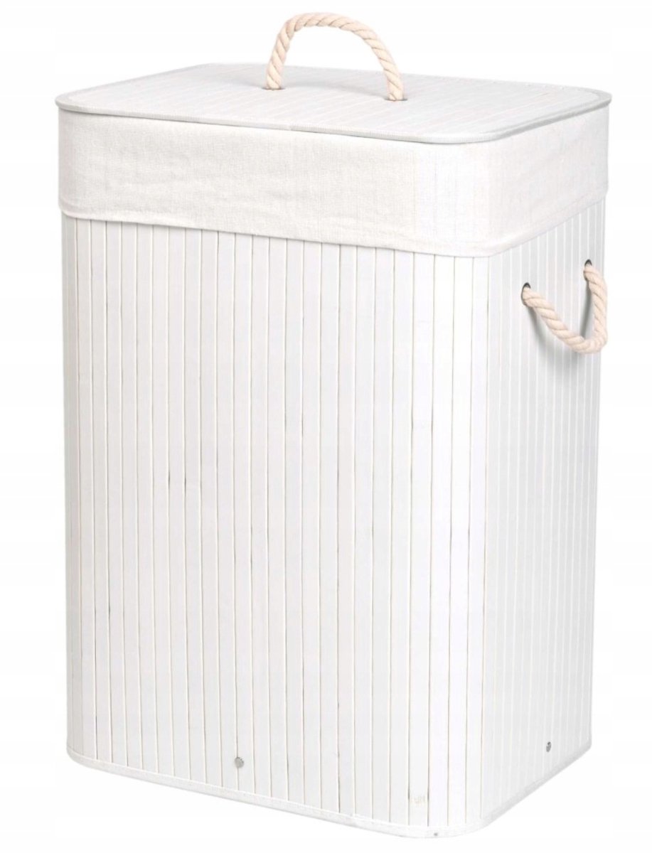 Grote witte bamboe wasmand met deksel - 80L