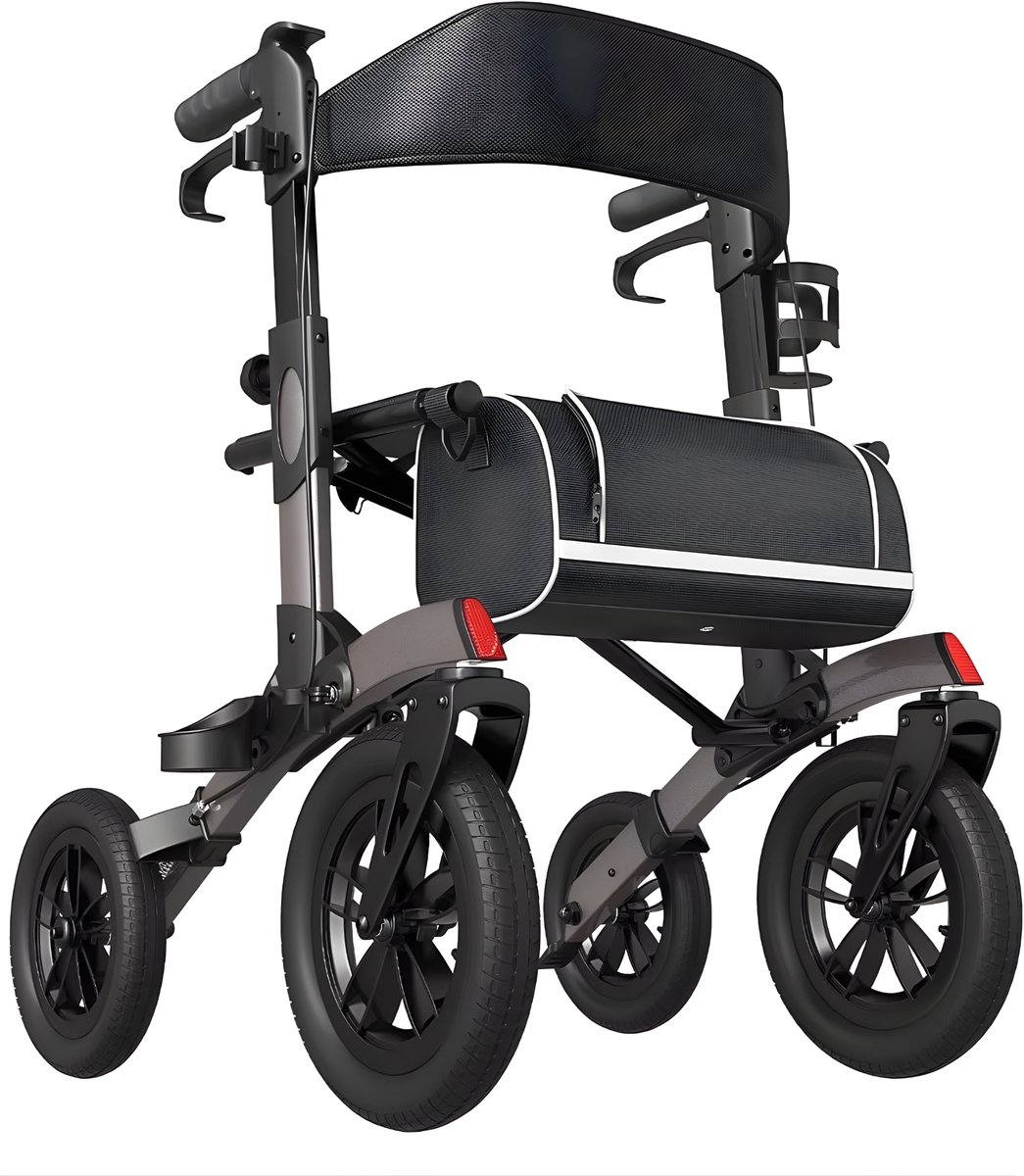 Lichtgewicht opvouwbare rollator – Voor dagelijks gebruik / ouderen – Draagbaar mobiliteitshulpmiddel met verstelbaar handvat – Grijs