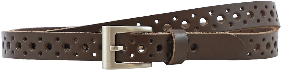 Houtkamp Smalle Leren Damesriem 2 cm – Broekriem & Taille Riem – Geperforeerd Patroon – Bruin - Lengte totaal 100 cm / Riemmaat 85