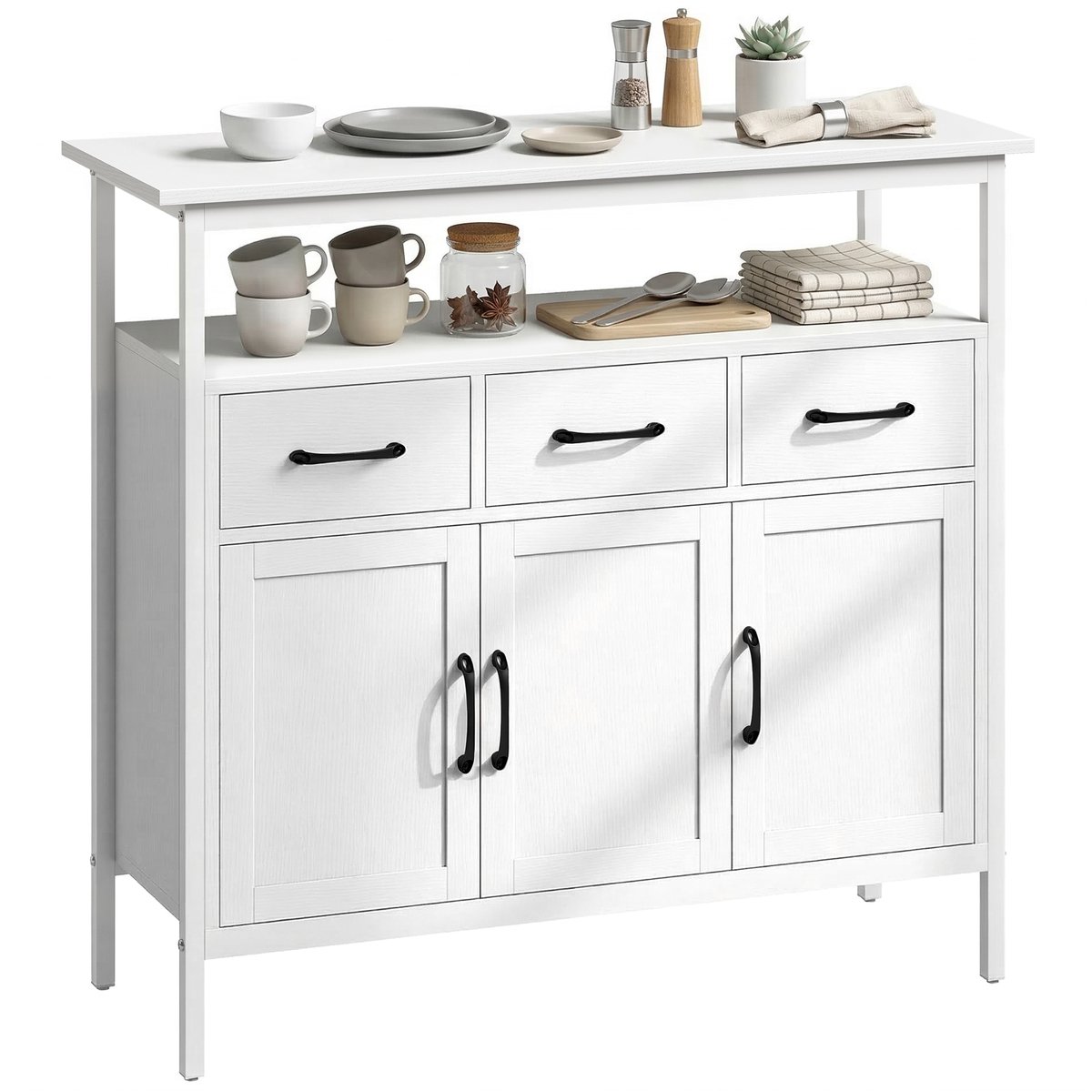 HOMCOM Buffetkast - Spaanplaat, roestvrij staal - 95 x 35 x 88 cm - Wit