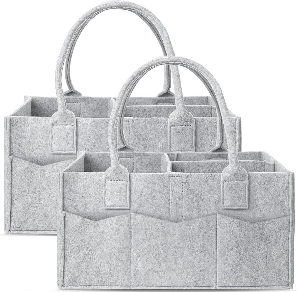 Luiercaddy - Draagbare Baby Opbergmand met Handvat - Multifunctionele Caddy voor Kinderkamer en Auto - Cadeaumand voor Jongens en Meisjes - Grijze Kleur - 2 Stuks