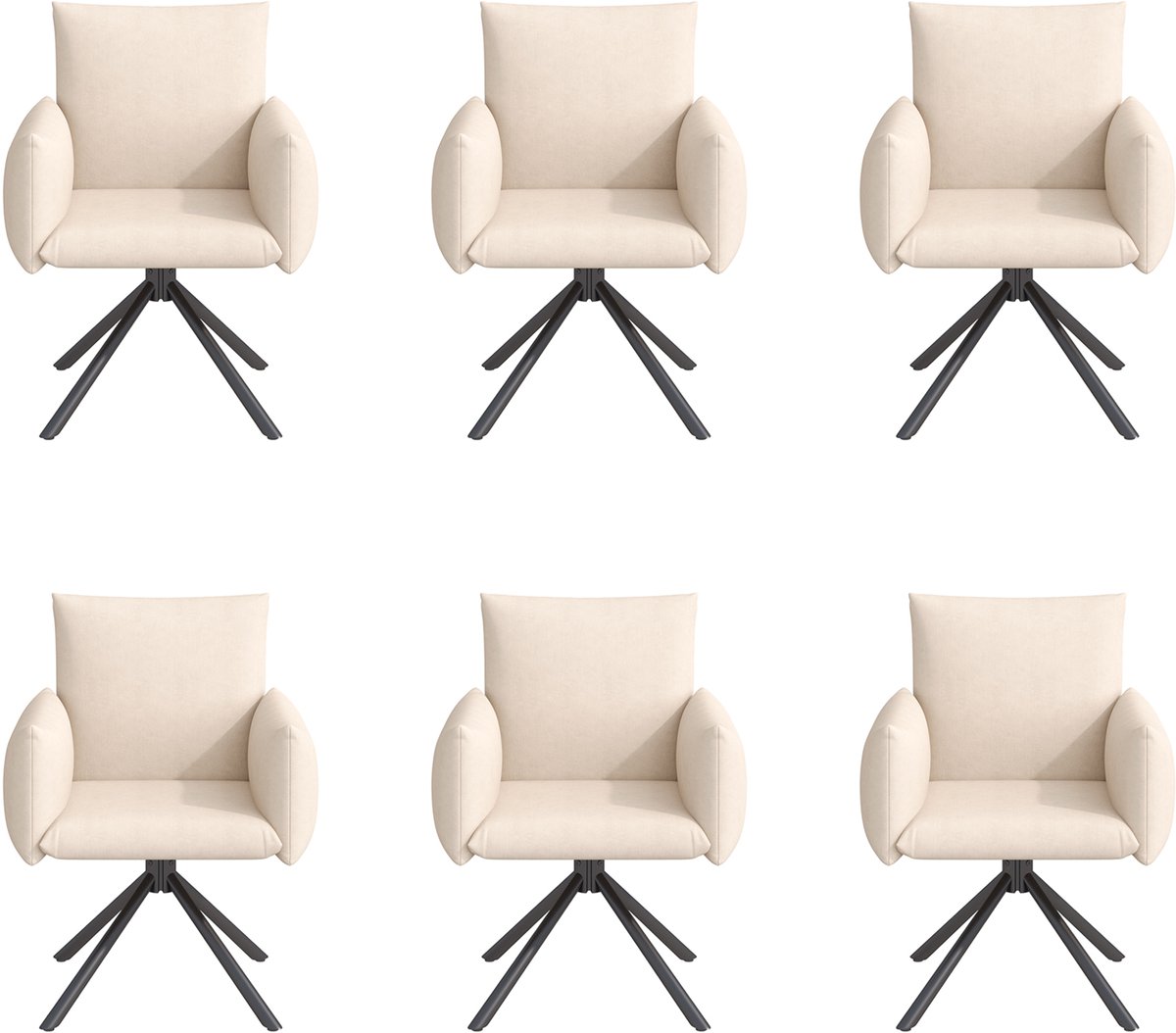 Eetkamerstoelen - Set van 6 - Eetkamerstoel - Velvet Eetkamerstoelen met Armleuningen - Gestoffeerde Eetkamerstoel - Moderne Stoel - Keukenstoel - Woonkamerstoel - Draaistoel 360° - Stoel met 4 Metalen Poten - Beige
