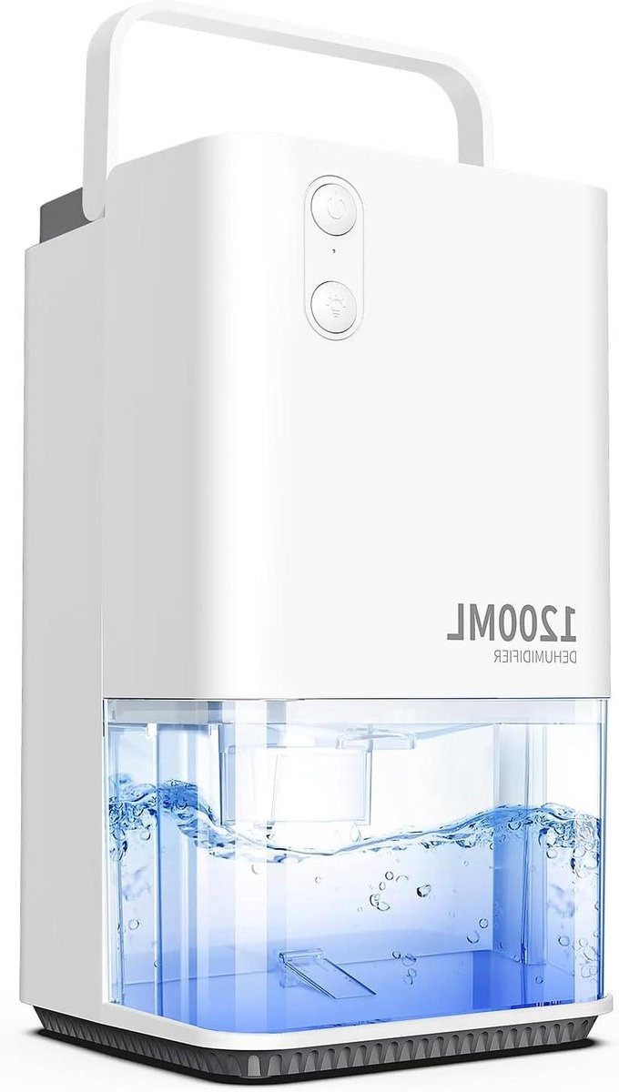 Luchtontvochtiger - Kleine ontvochtiger - Vochtige ruimtes drogen - Stil en energiezuinig - 1200 ml tank - Wit