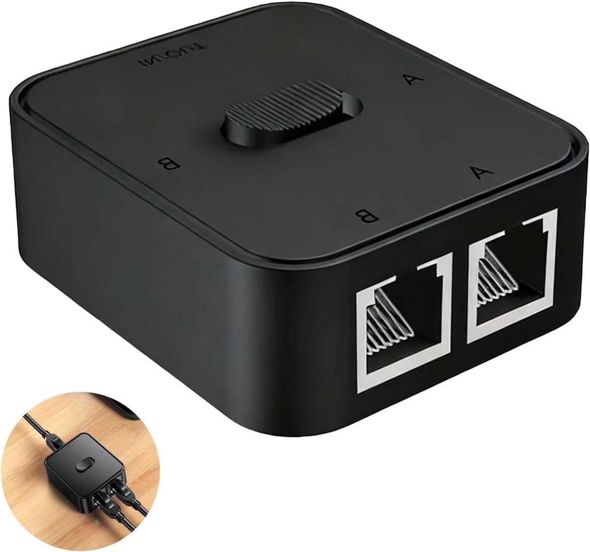 Netwerk Switch - Ethernet Splitter - Netwerk Beheer - 2-in-1 of 1-in-2 - 1000Mbps - Zwart