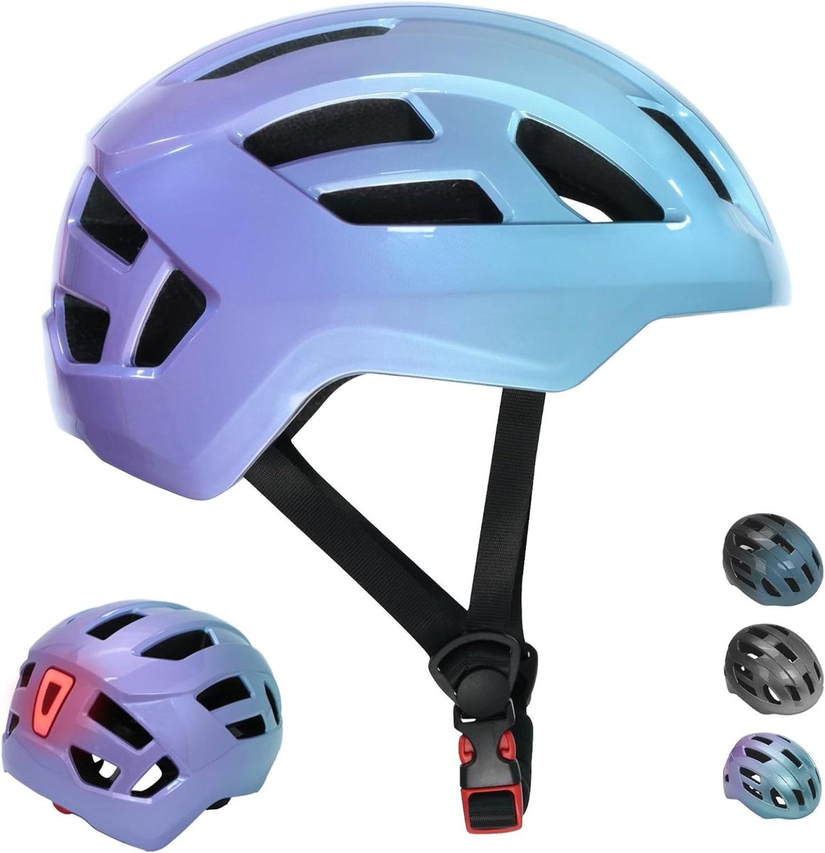 Kinderfietshelm - Veilige helm - Multisport bescherming - Oplaadbaar achterlicht - Verstelbaar 51-58cm - Blauw Grijs