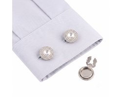 Button Covers Set van 2 - Knoop Covers voor Overhemden & Blouses - Met Grote Kristalsteen & Strass Halo - Manchetknopen Alternatief - Accessoires Cadeau - Zilver