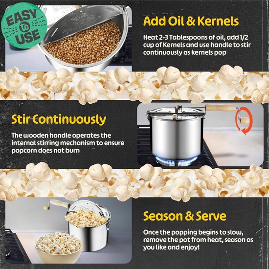 Popcorn Machine - Kookpan Popper - Filmavond Snacks - Gelijkmatige Verwarming - 65 Liter - Zilver — afbeelding 5