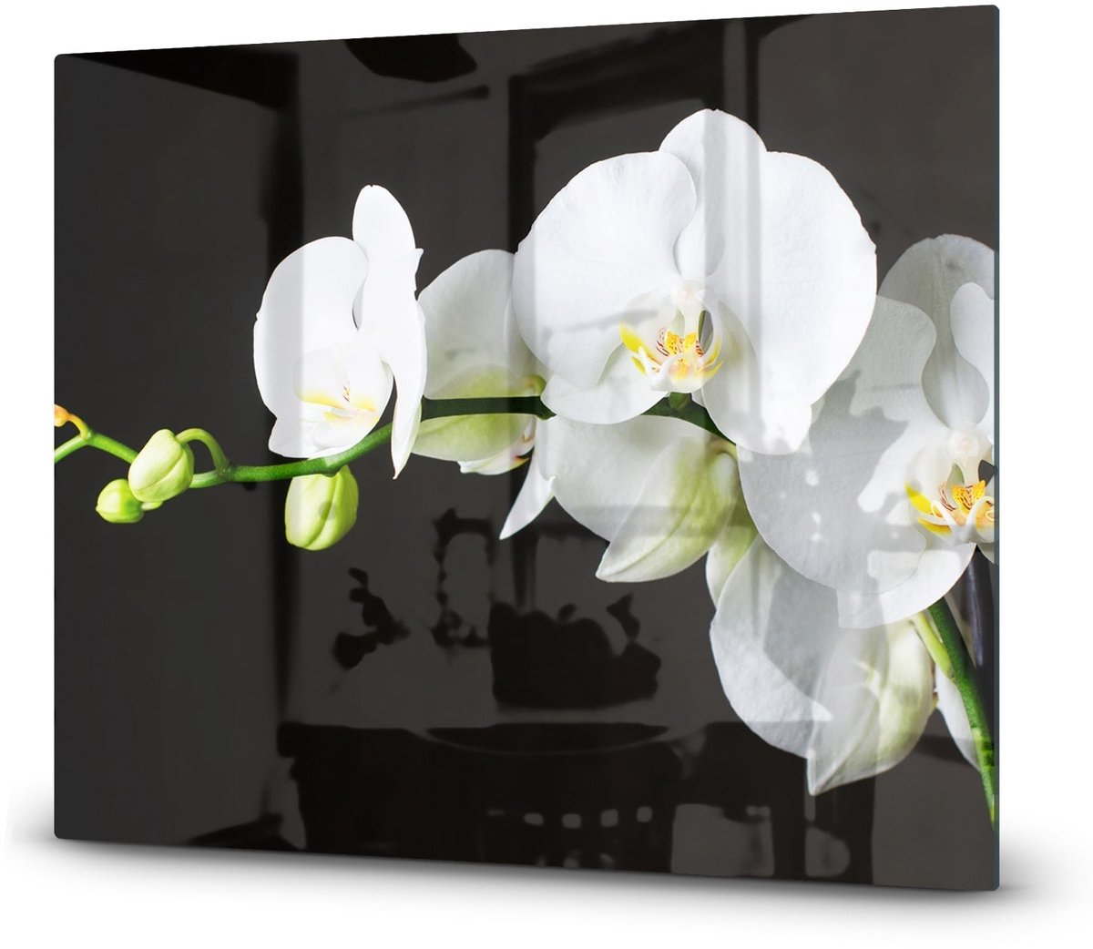 Mydesignglas Glazen Inductiebeschermer - Krasvrij Gehard Glas met Antislip - Afdekplaat Kookplaat - 60x52 cm - Witte Orchideen