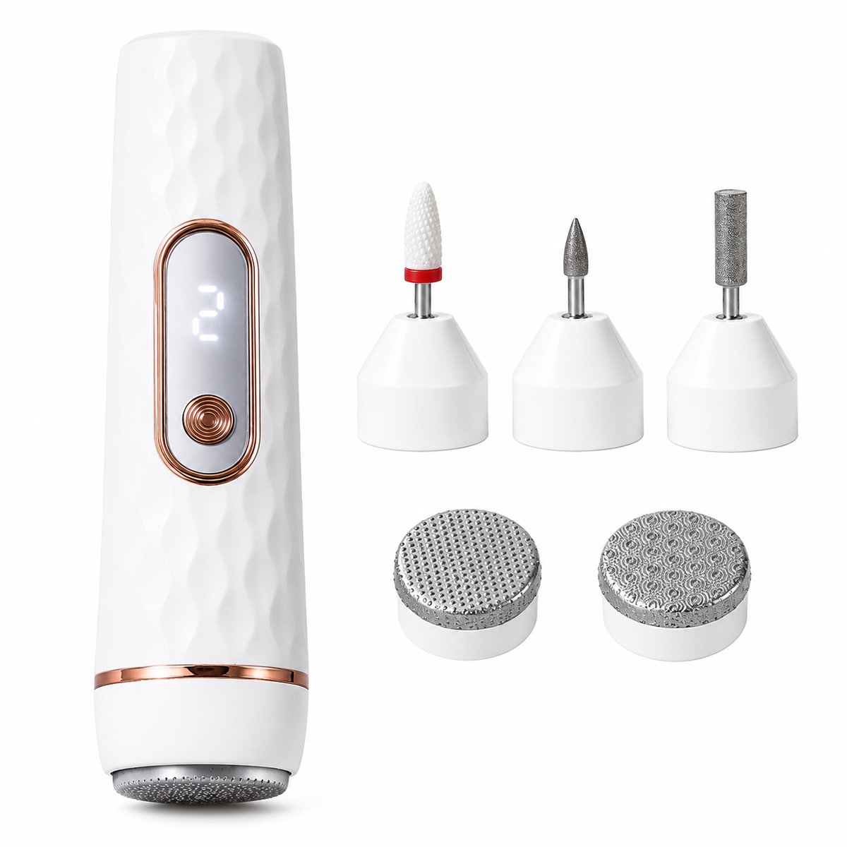 Lexum® Elektrische Eeltverwijderaar - Pedicure Apparaat met 5 Opzetstukken - Voetvijl - Eeltvijl - Draadloos - Oplaadbaar - Wit