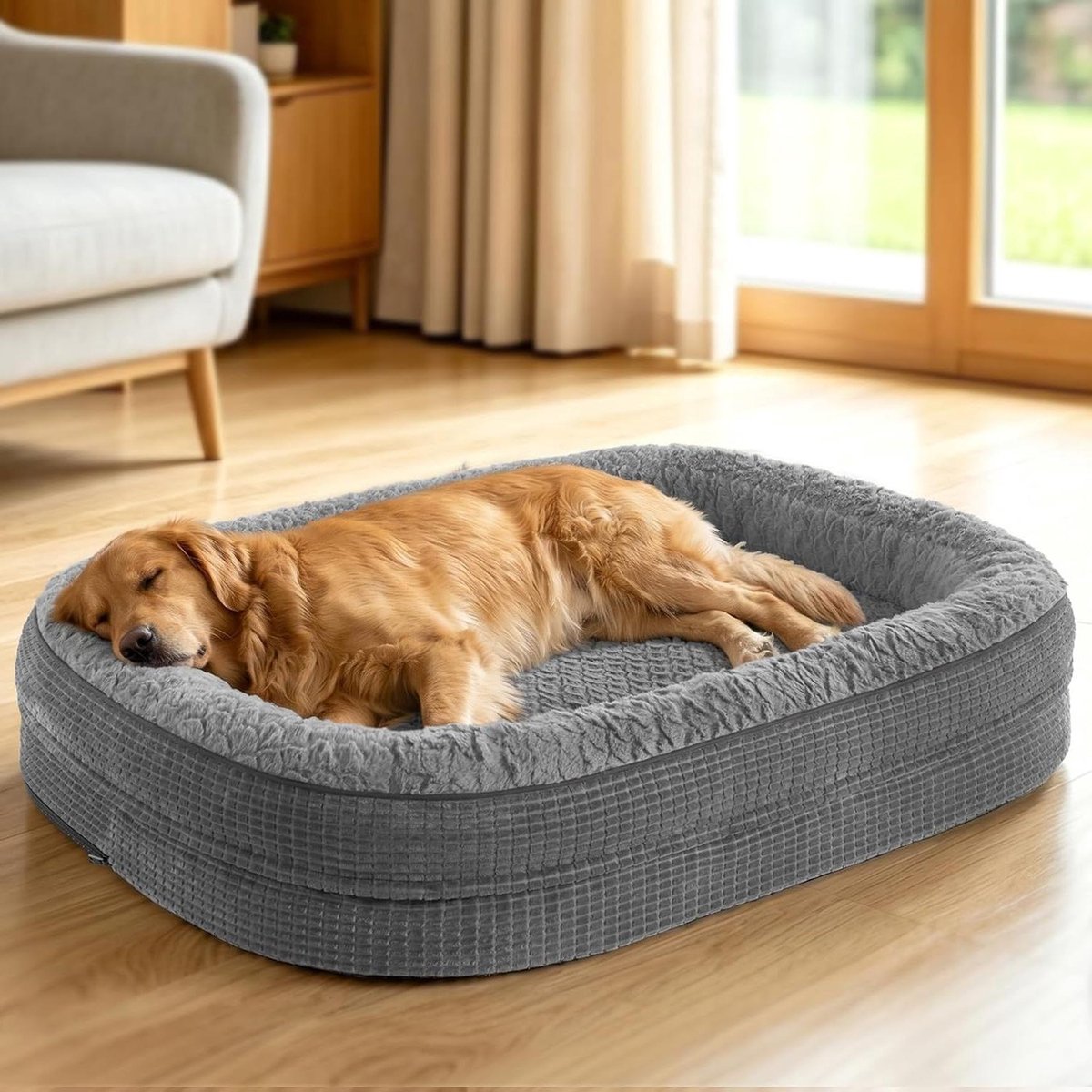 Hondenmand Orthopedisch – Honden kussen – Hond comfort – 4-zijdige nekrol – XL – Grijs