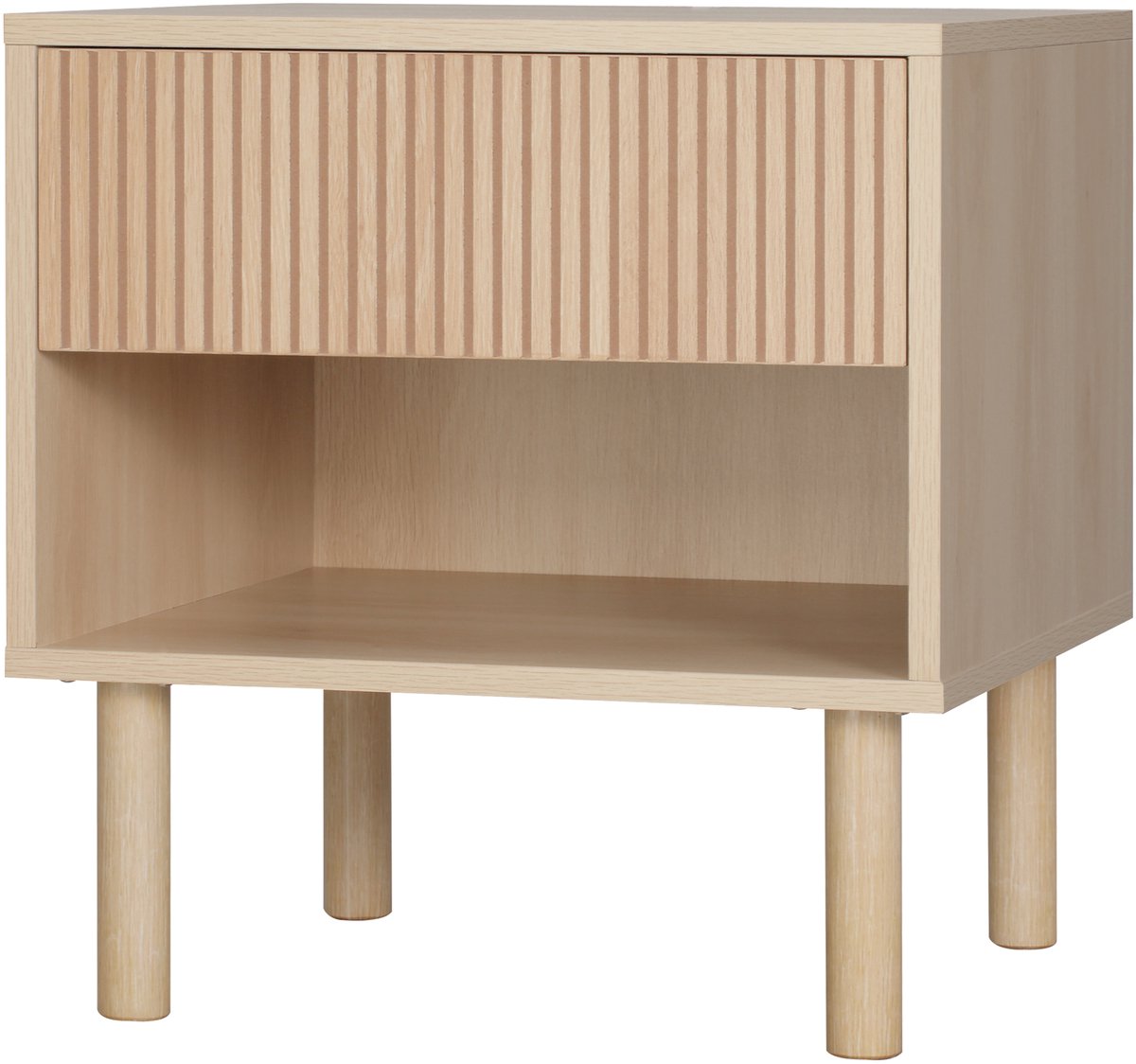 Nachtkastje Nachtkastje met laden en nissen, Bijzettafel Moderne Stijl voor Slaapkamer, Woonkamer, Dim. 47 x 47 x 50 cm, Natuurlijke Houten Afwerking