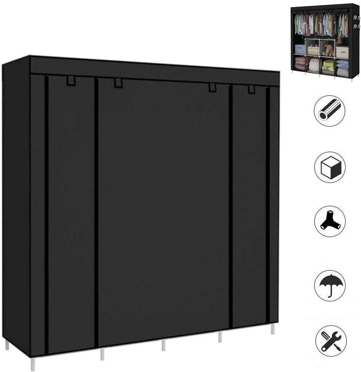 Draagbare Kledingkast, Opvouwbare Kledingorganizer, Eenvoudige Montage, Met Hoes Van Non-Woven Stofa