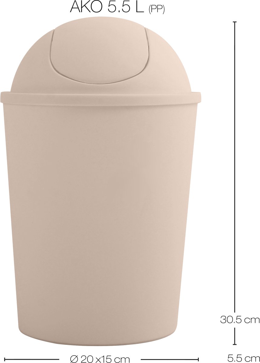 MSV Afvalemmer met Kanteldeksel – Prullenbak voor Badkamer, Toilet en Keuken – Modern Design Afvalbak uit de AKO Collectie