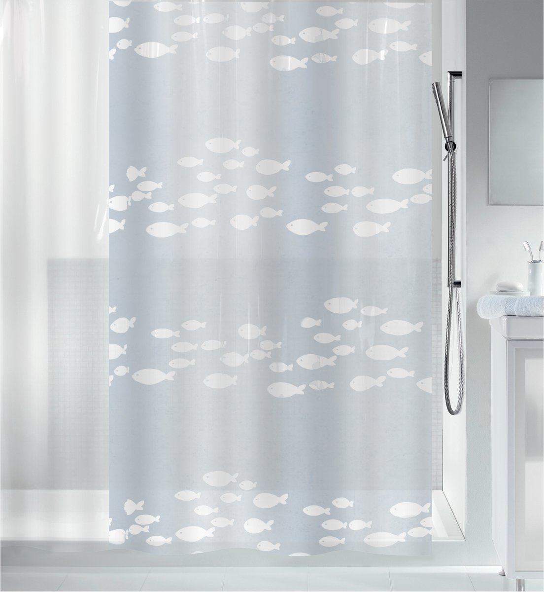 Sardaigne PEVA Douchegordijn 180x200 cm - Waterdicht PVC-vrij Douchegordijn met Vissenmotief voor Douche en Bad