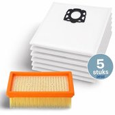 DEGG® - Stofzuigerzakken (5 stuks) + Vlakfilter - Geschikt voor Kärcher WD4, WD5, WD6, MV4, MV5, MV6 | Vervangt: 2.863-006.0 & 2.836.005.0
