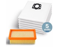 DEGG® - Stofzuigerzakken (5 stuks) + Vlakfilter - Geschikt voor Kärcher WD4, WD5, WD6, MV4, MV5, MV6 | Vervangt: 2.863-006.0 & 2.836.005.0