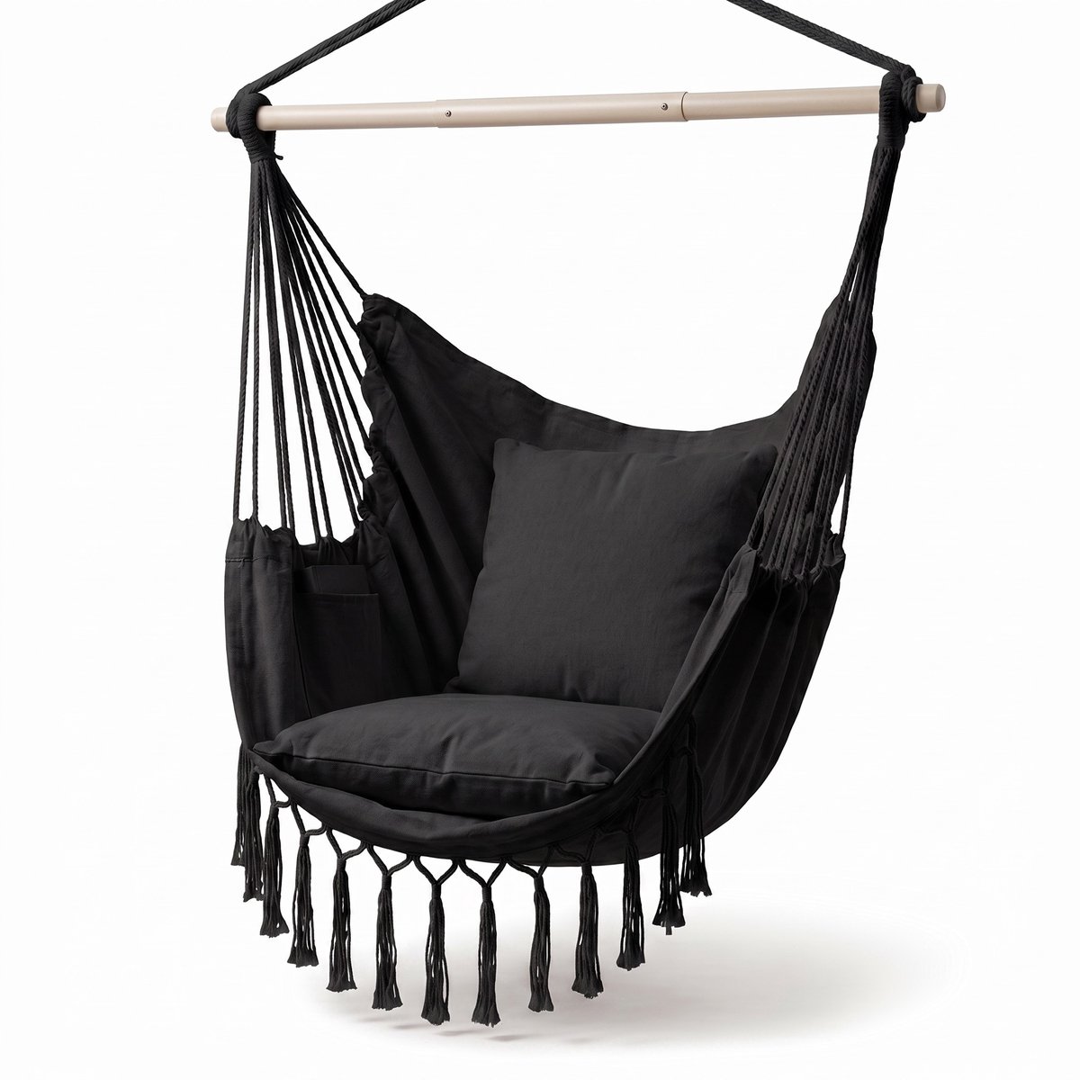 JAXY Hangstoel voor Binnen en Buiten - Hangschommel Kussen - Hangzetel - Hangstoelen Tuin - Fauteuil Suspendu - Zonder Standaard/Frame - Zwart