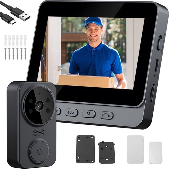 Draadloze Videodeurbel - Videodeurbel met Monitor - 4,3-inch IPS-Kleurenscherm - Infrarood Nachtzicht met 70° Kijkhoek - Tweerichtings-Video-intercom - SD-Kaartopslag tot 256 GB - Voor Voordeur, Appartement en Woning — afbeelding 5