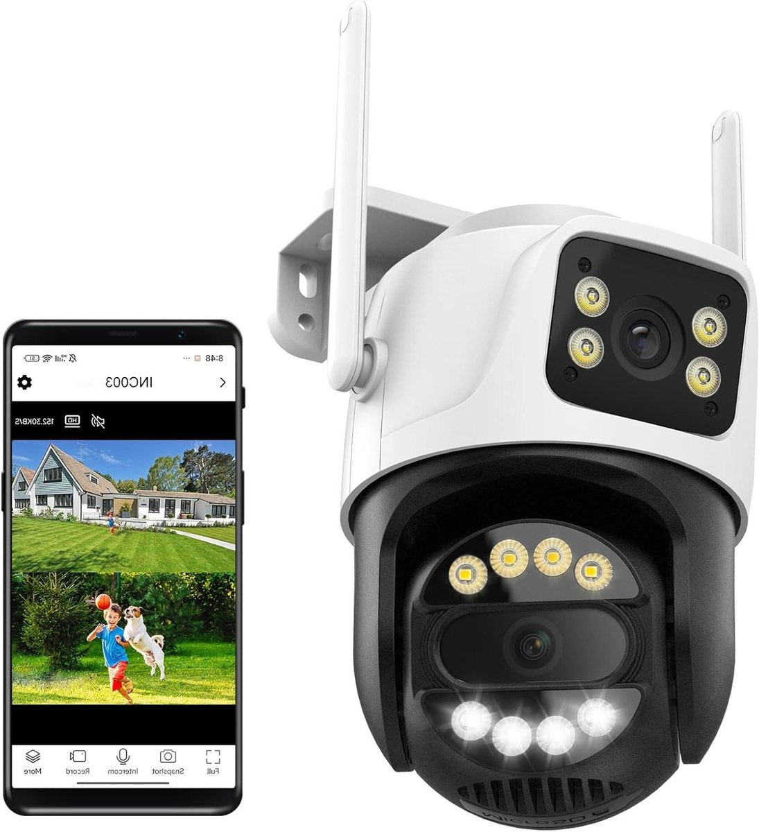 Beveiligingscamera Buiten - WiFi Camera - Huisbewaking - Dubbele Lens - 6MP HD - Wit