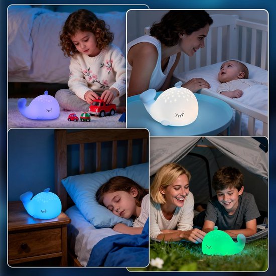 Walvis nachtlampje voor kinderen, siliconen, dimbaar, RGB, aanraakbaar, oplaadbaar, decoratieve ledlamp voor kinderkamer, cadeau voor meisjes en jongens, kerstcadeau [Energieklasse A] — afbeelding 4