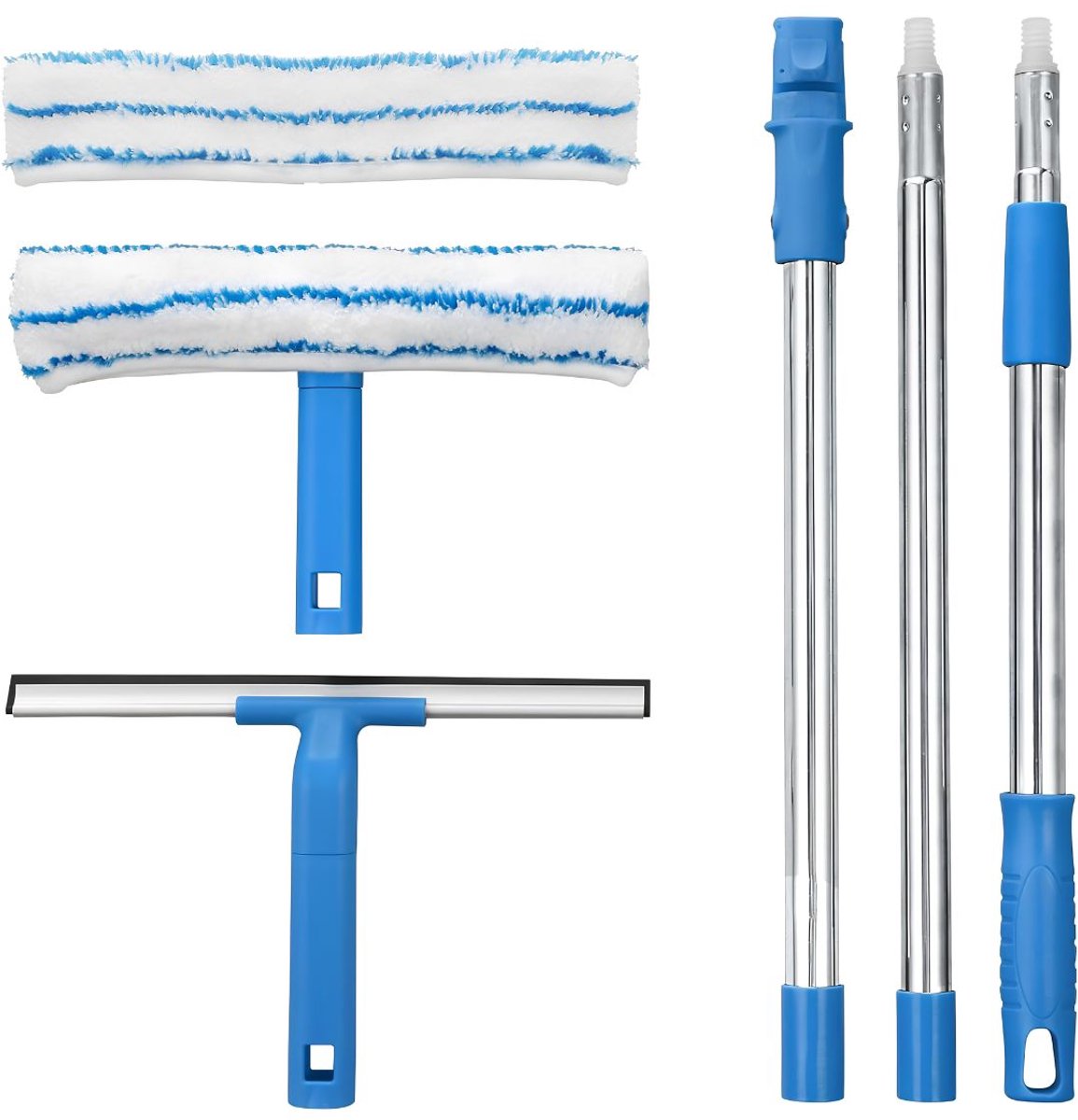 VALI® Raamwisser - Ramenwasser Telescopisch - 2-in-1 Professionele Raamtrekker - Blauw en Zilver - 5cm x 30cm x 146cm